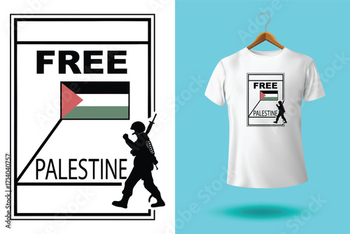 Graphic design and tshirt featuring free gaza free palestine slogan with national flag colors, promoting solidarity and awareness
