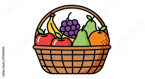 Illustration of a basket full of fresh fruits perfect for healthy eating, nutrition, or marketrelated projects