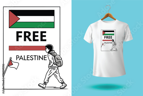 Graphic design and tshirt featuring free gaza free palestine slogan with national flag colors, promoting solidarity and awareness
