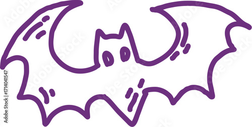 Cartoon Bat Illustration with Purple Outline and Simple Design.
