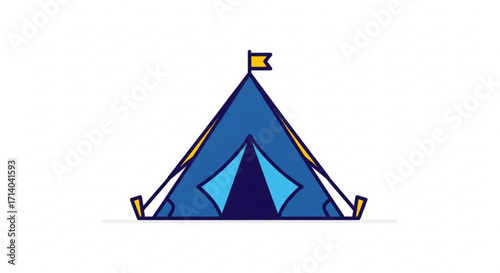 Camping tent, a simple and fun illustration of an outdoor shelter with a flag on top, perfect for adventure and travel