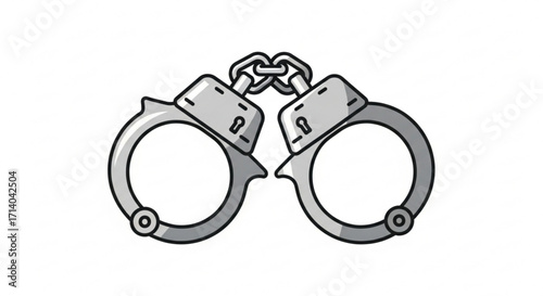 Illustration of metal handcuffs, a symbol of law enforcement and imprisonment, represents crime, justice, and security