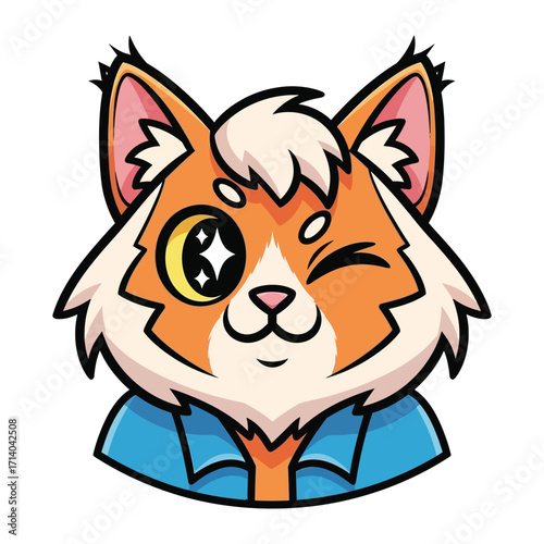 Animated Wink Cat: A cheerful cartoon cat winks playfully, its captivating design complete with sparkling eyes.