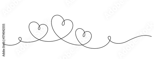 three heart shape decorate one line drawing continuous handdrawn minimalism art ornament