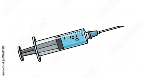 Medical syringe is used for injecting medication, vaccines, or drawing blood, representing healthcare and treatment