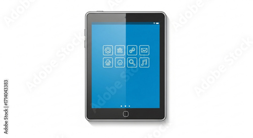 Realistic tablet mockup with blue screen for showcasing apps, websites, and digital content in a modern and sleek style