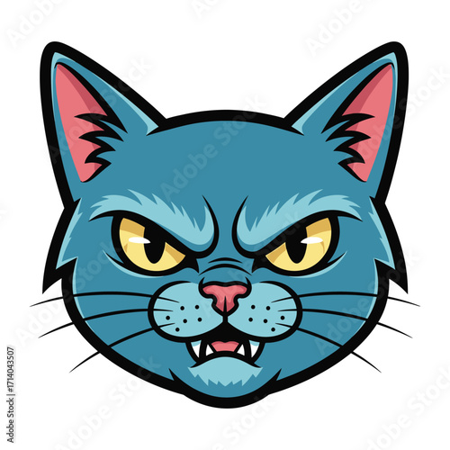 Feline Fury: A stylized illustration of a fierce cat's face, with a bold color palette.
