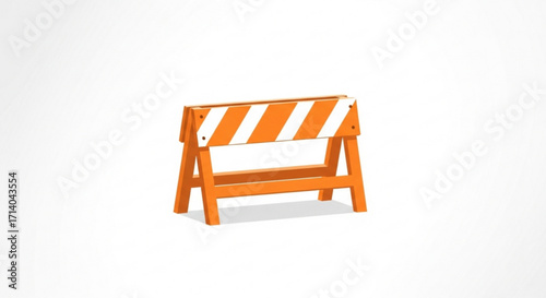 Orange and white striped barricade, , used for road construction, safety, and traffic control in work zones