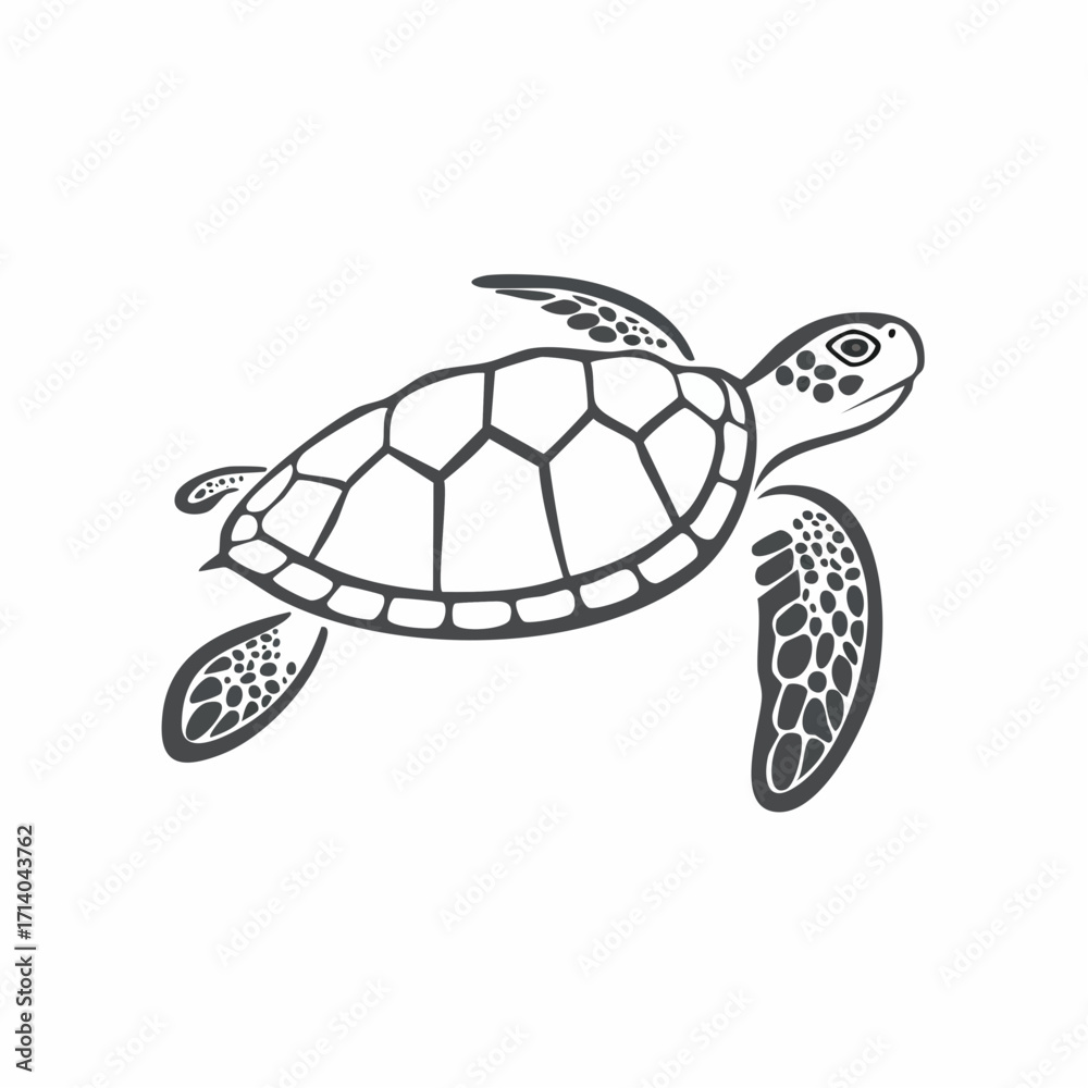 Fototapeta premium Line art turtle illustration with simple shell design, used in education, logos, and marine designs.
