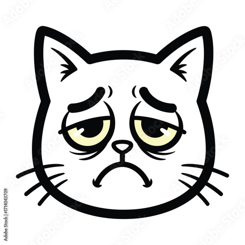 Drawn Sad Cat: The face of a dejected cat, with downcast eyes and a mournful mouth, exudes a sense of forlornness and dejection. 