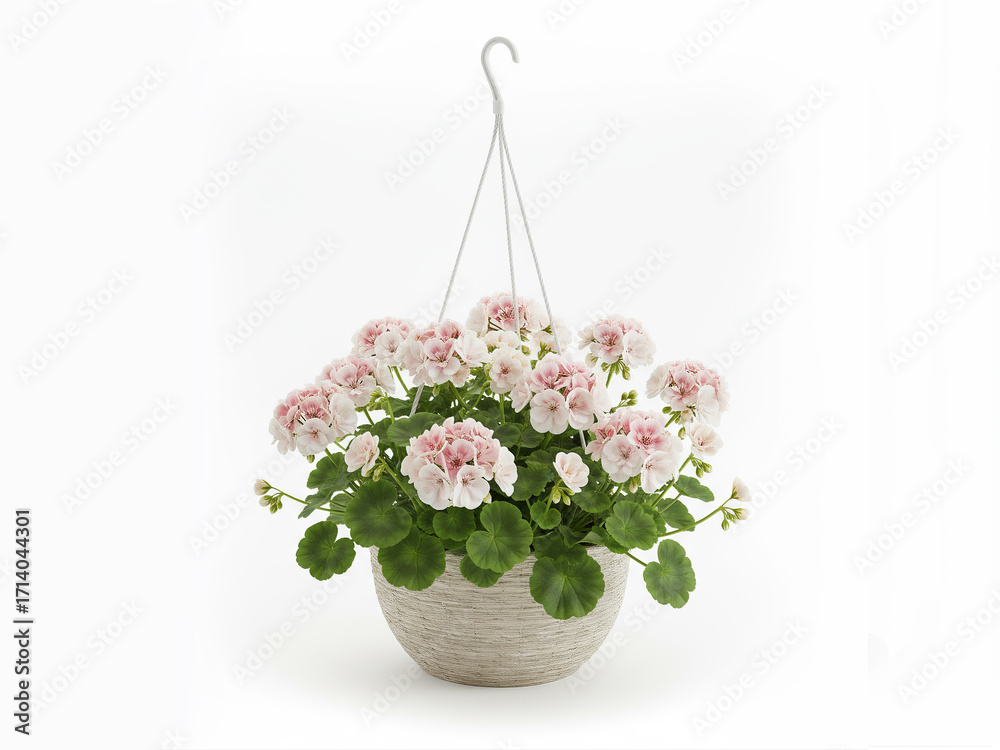 Naklejka premium bouquet of flowers geraniums in a hanging basket