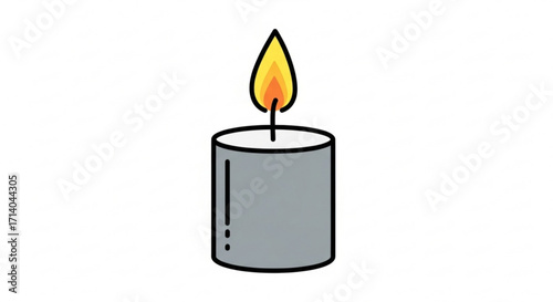 A gray candle with a bright yellow flame, casting a warm glow in the darkness, symbolizing hope and remembrance