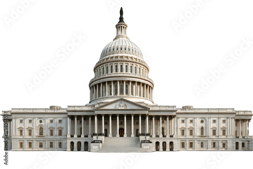 Front facade of a large, light-colored capitol building with a dome