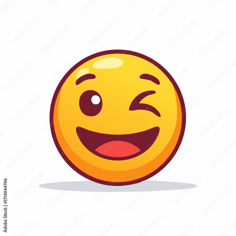 Fototapeta premium Winking emoji with a bold outline and wide grin, expressing humor, joy, and playful digital interactions.