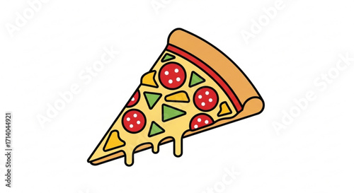 Delicious pizza slice, featuring melted cheese and pepperoni, perfect for food illustrations and culinary designs