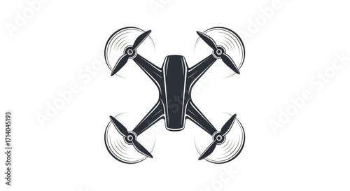 Topdown view of a drone with four propellers, commonly used for aerial photography and surveillance vector illustration