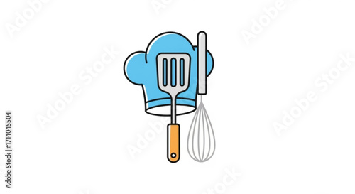 Chef hat spatula and whisk kitchen utensils for cooking baking culinary art restaurant equipment design