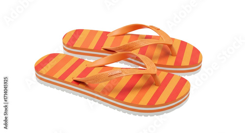 Isolated Orange Flip-Flops Footwear with Stripes for Beach or Pool Wear, Summer Fashion