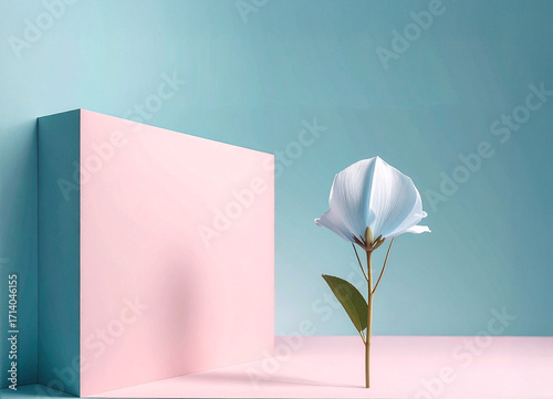 Elegant, pastel floral composition, minimalism with clean geometric surfaces