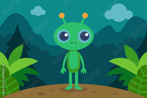 Cartoon alien jungle planet vector illustration