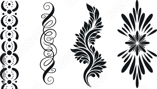 Vector art of assortment of decorative black ornamental dividers and flourishes