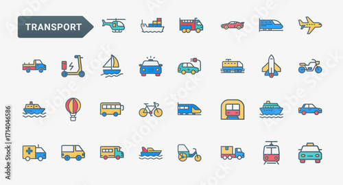 collection flat icons modes transportation