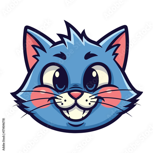 Joyful Cat: A cheerful and animated cartoon cat with a vibrant blue coat and an infectious smile, radiating playful vibes and friendly charm.