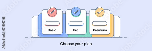 Vector subscription plan infographic with basic pro and premium tiers – Perfect for SaaS services, digital marketing, or product promotion