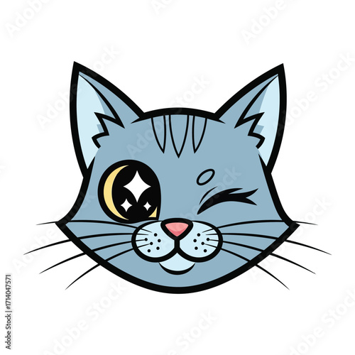 Winking Cat Illustration: A charming illustration of a playful cat winking with a sparkling eye, radiating joy and a sense of cheerfulness. 