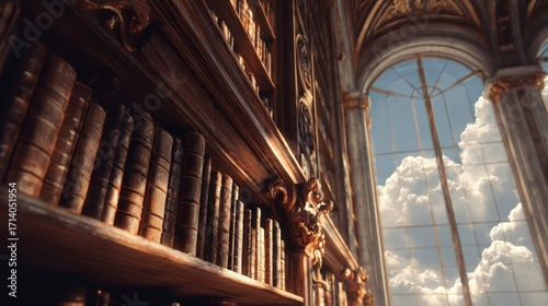 Antique bookshelf library interior