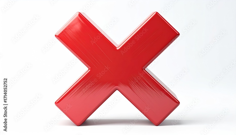 Obraz premium Glossy Red X Symbol on White Background
