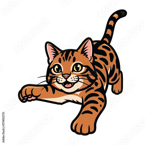 Playful Feline: A vibrant cartoon cat in a dynamic pose with its paws outstretched, capturing the essence of feline playfulness and charm. 