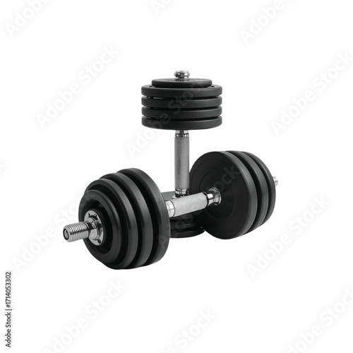 Two black adjustable dumbbells with chrome handles