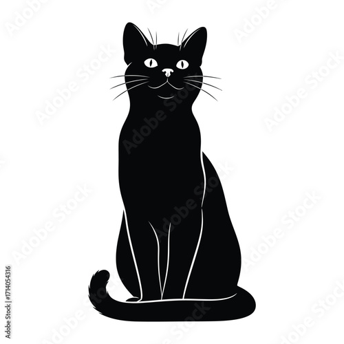 Sitting Black Cat: A sleek black cat sits elegantly with a poised stance, and its piercing eyes, showcasing its poised demeanor.