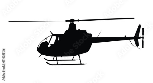 Simple black silhouette of a helicopter in a side view presentation