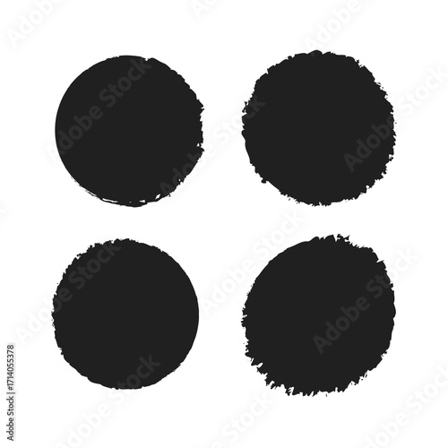 Set of Rough Grunge Circle Round Stamps with Distressed Edges - Isolated On White Background JPG