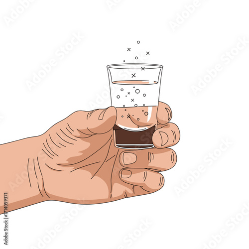 Hand holding a layered shot glass with bubbles.