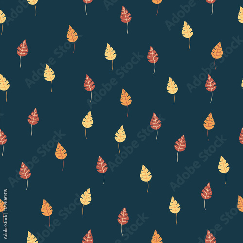 Cute repeat with colorful tiny leaves on dark