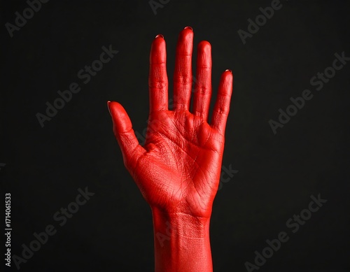 Red hand against black