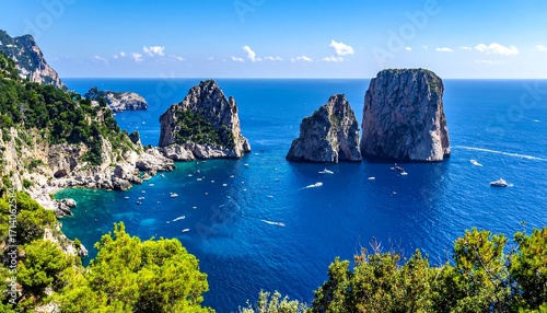 Coastal view of three rocks in a turquoise sea