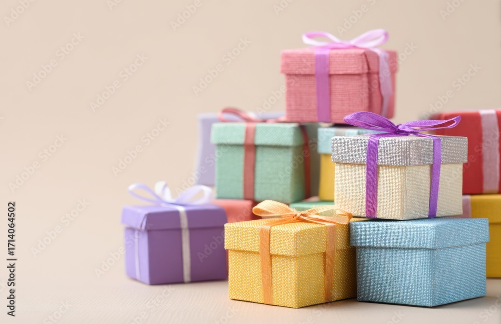 Obraz premium Colorful gifts boxes stacking for celebration occasion