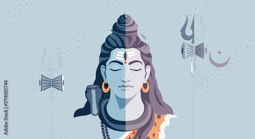 crescent moon ilustration a lord shiva 2d color gradient vector