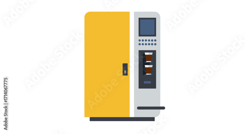 Modern flat coffee vending machine with yellow accent and user interface display