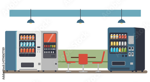 Modern vending machines in a cozy cafe setting with minimalist design