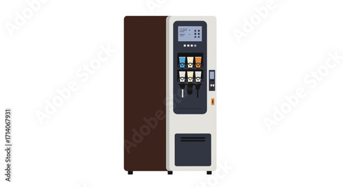 Modern drink dispensing machine with coffee and beverage options in flat style