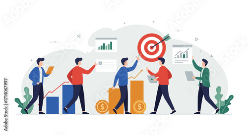 Business teamwork and digital growth concept in flat design