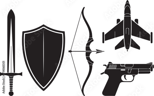 Iconic weapons and defense tools evolution comparison