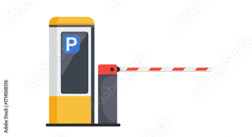 Flat style parking barrier gate with ticket machine for modern car park design