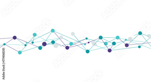Colorful geometric network with interconnected nodes on white background