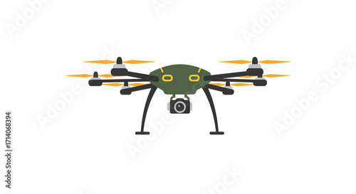 Advanced flat design drone with camera and orange propellers